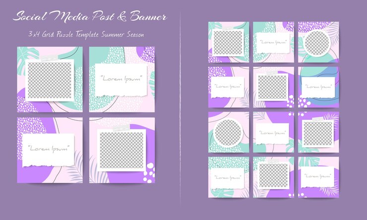 Vettore social media instagram feed post e modello di banner in stile puzzle a griglia grid