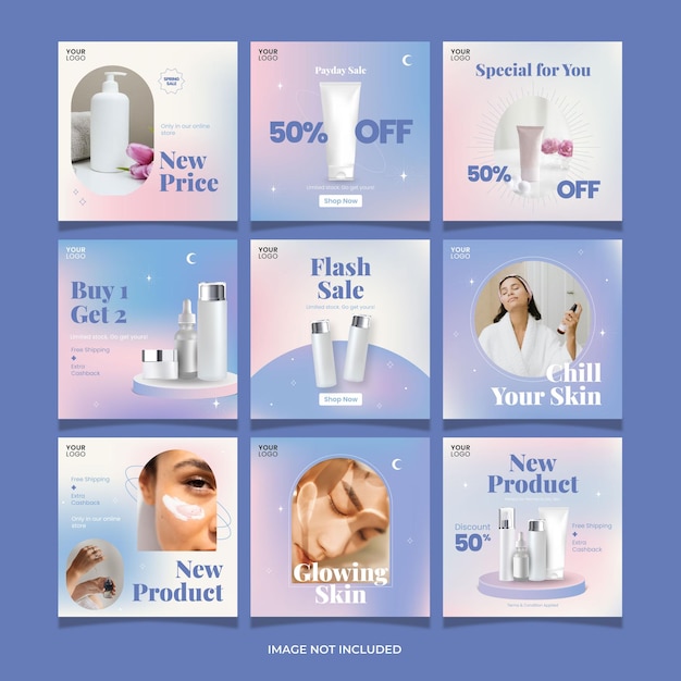Social Media Instagram Post Template Prodotti per la cura della pelle Gradient Mesh Ads