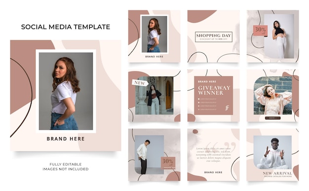 Social media modello banner blog moda vendita promozione completamente modificabile instagram e facebook piazza post frame puzzle vendita organica poster fresco giallo elemento forma sfondo vettoriale