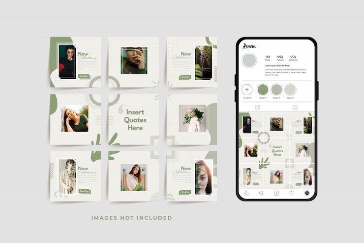 Vettore social media puzzle frame griglia post modello per la promozione della vendita di moda