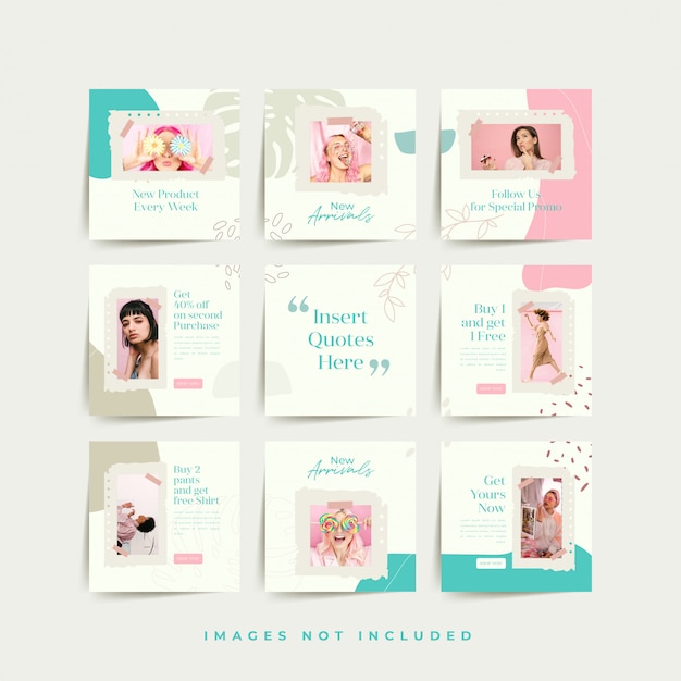 Social media puzzle frame griglia post modello per la promozione della vendita di moda