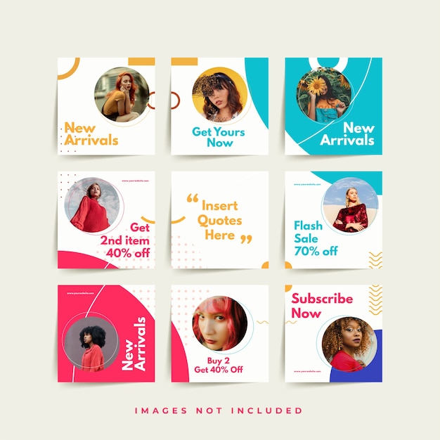 Social media puzzle frame griglia post modello per la promozione della vendita di moda