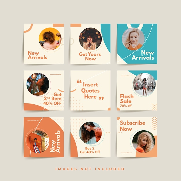 Social media puzzle frame griglia post modello per la promozione della vendita di moda