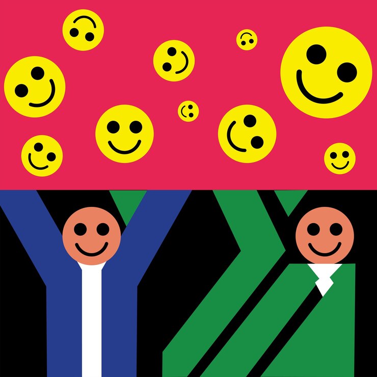 Vettore soddisfazione dei dipendenti concept vettore personaggio di cartone animato icon emoji