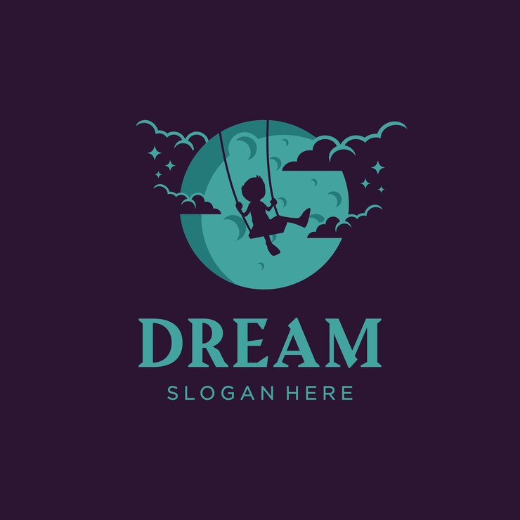 Sogno bambino gioca altalena luna logo modello design premium