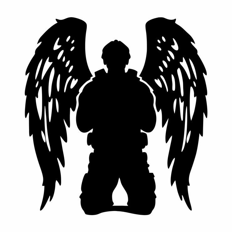 Vettore soldato con ali d'angelo vector silhouette tribute and patriotism design