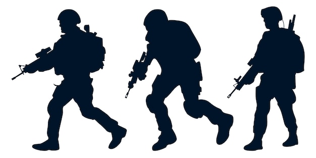 Soldato o esercito con silhouette di pistole vettore