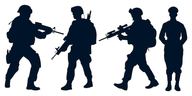 Soldato o esercito con silhouette di pistole vettore