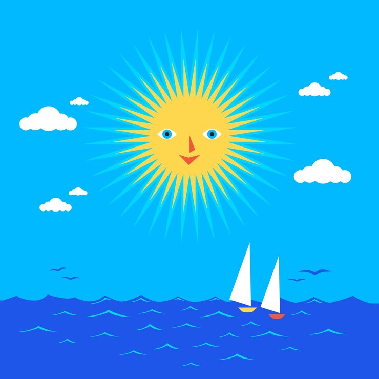 Vettore sole e mare ondulato sfondo estivo con sole e mare blu illustrazione vettoriale