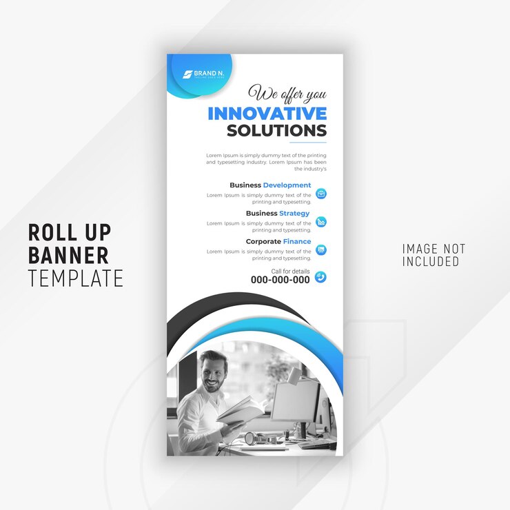 Vettore soluzione creativa e innovativa pull up modello di design banner con colore sfumato astratto