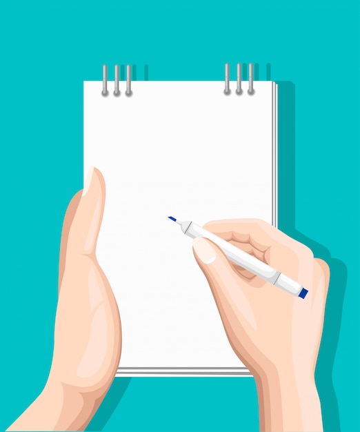 Sondaggio online, lista di controllo. La mano tiene lo schermo verticale di tocco della compressa e del dito. Concetto di business feedback. Illustrazione piana del fumetto isolata sull'azzurro. Design minimalista per sito Web, app mobile