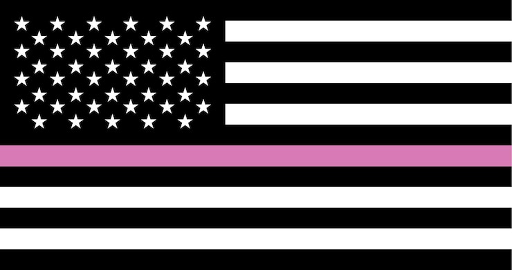 Vettore sopravvivenza al cancro al seno sottile linea rosa e immagine vettoriale della bandiera degli stati uniti per l'emancipazione della donna