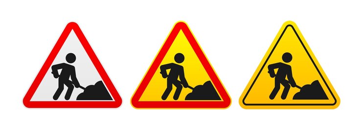 Vettore sotto la costruzione segnale di avvertimento e coni di traffico barriera di avvertenza segnale di stop illustrazione vettoriale