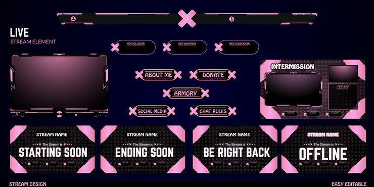 sovrapposizione di streaming live di gioco rosa, pannello, elemento dello schermo