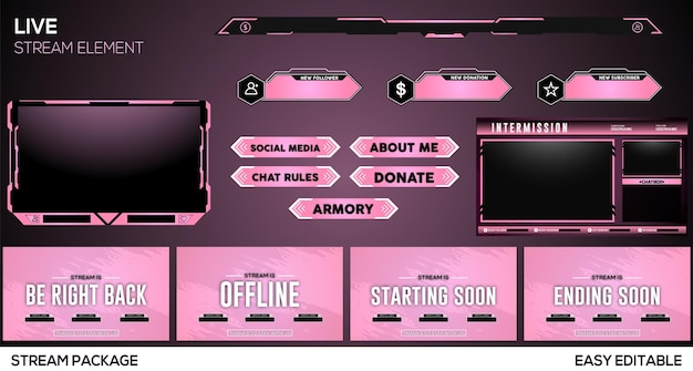 Sovrapposizione di streaming live sfumato rosa e altri elementi di gioco