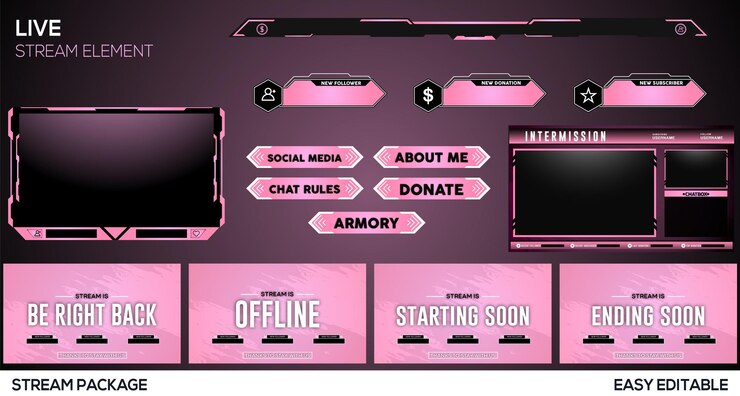 Sovrapposizione di streaming live sfumato rosa e altri elementi di gioco