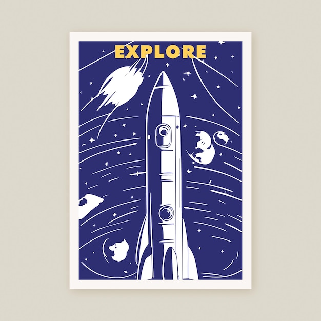 Space Explorer Cosmos Exploration Rocketship Astronave Illustrazione Universo Poster Stampa