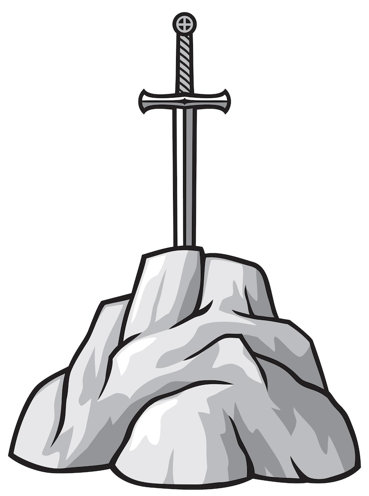 Vettore spada excalibur nella roccia