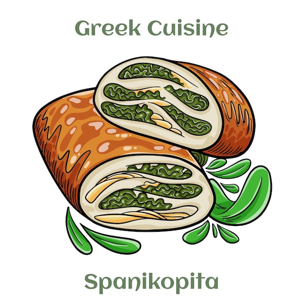 Spanakopita greca o torta di spinaci Cucina greca tradizionale illustrazione vettoriale isolata