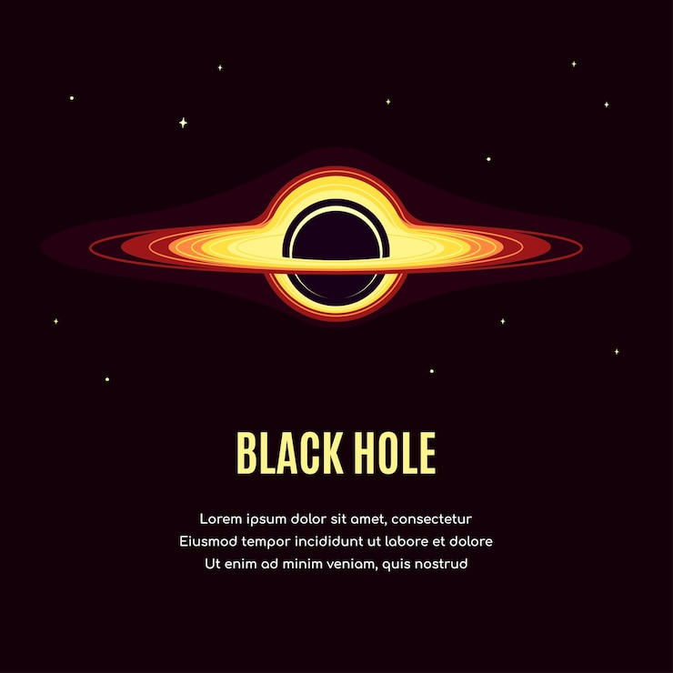 Spazio con buco nero. Banner di ricerca spaziale, esplorando lo spazio esterno.