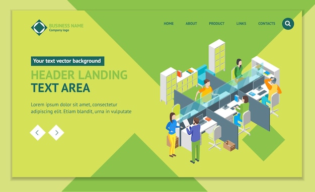 Spazio di lavoro Ufficio Interni Pagina Web di atterraggio Modello Spazio di lavoro isometrico Freelance