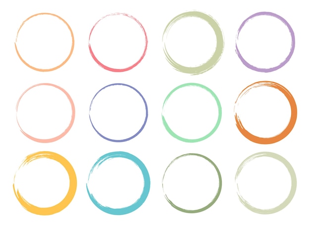 Spazzola circolare grunge colorata Illustrazione vettoriale del set di cornici di inchiostro