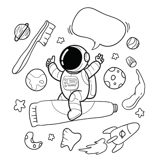 Spazzolino da denti astronauta disegnato a mano