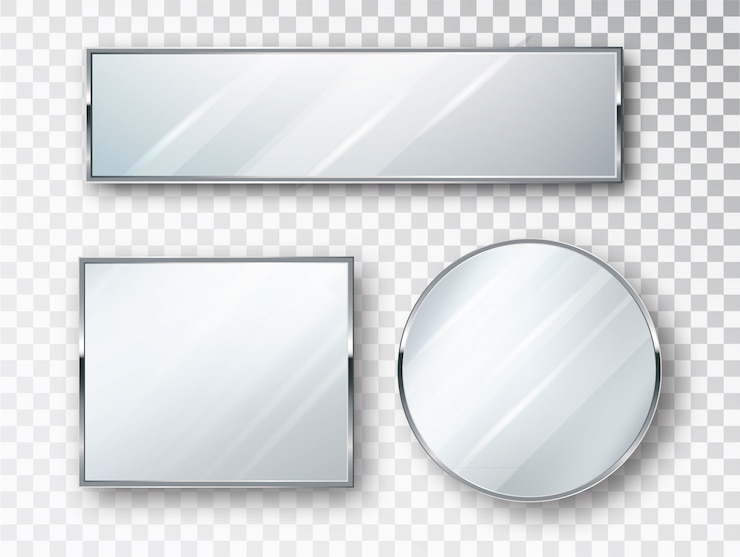 Vettore specchi set di forme diverse isolati. illustrazione dello specchio delle strutture dello specchio o della decorazione dello specchio.