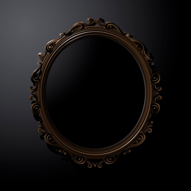 Specchio nero Specchio scuro Illustrazione di una cornice ovale dorata su sfondo nero con spazio per la copia