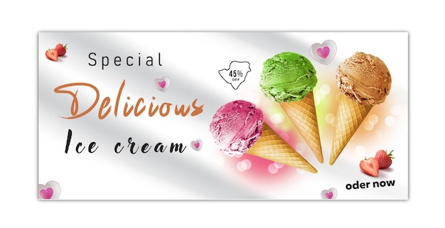 Speciale delizioso gelato modello di post di banner per i social media