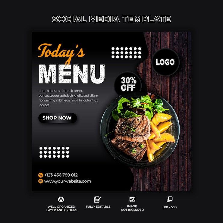 Vettore speciale delizioso menu di promozione sui social media e modello di banner post design