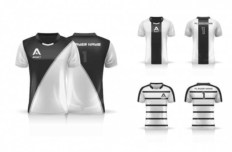 Vettore specifica modello da calcio, modello esport gaming t shirt jersey. set da collezione uniforme. illustrazione