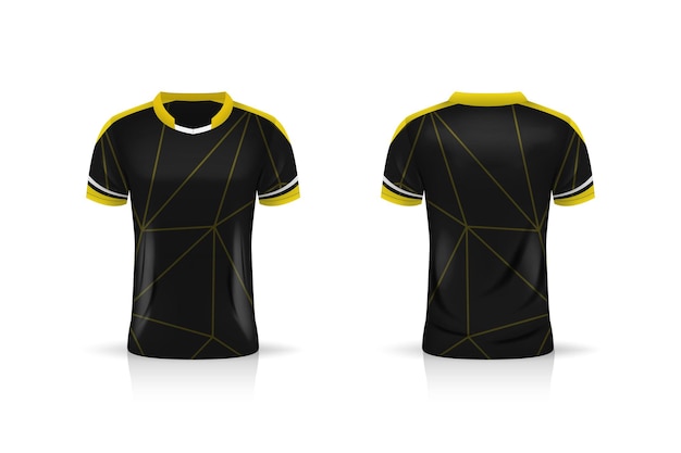 Specificazione Mockup di sport di calcio, modello di jersey di t-shirt da gioco Esports. finta uniforme. Disegno di illustrazione vettoriale