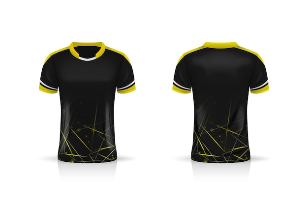 Specificazione Mockup di sport di calcio, modello di jersey di t-shirt da gioco Esports. finta uniforme. Disegno di illustrazione vettoriale