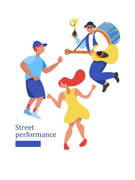Spettacolo di strada. Ballerino di strada. Illustrazione vettoriale.