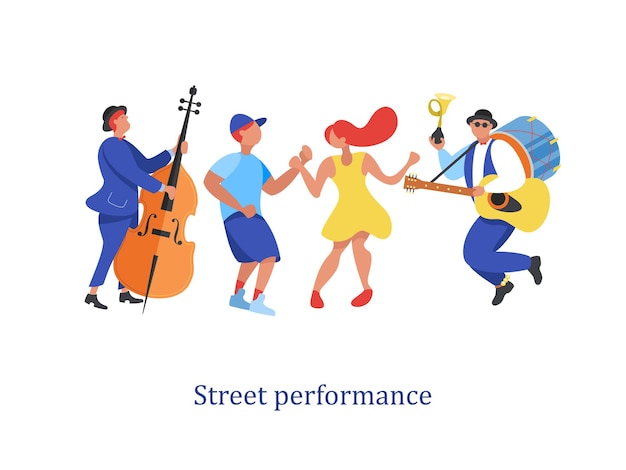 Spettacolo di strada. Musicista di strada. Illustrazione vettoriale.