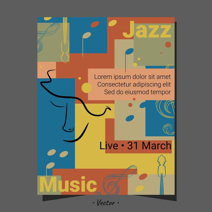 Spettacolo musicale dal vivo con faccia cantante linea arte anni '80 anni '90 poster retro flyer collage carte arte bg design