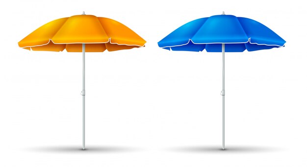 Spiaggia dell'ombrello con l'insieme di colore blu ed arancio isolato. illustrazione