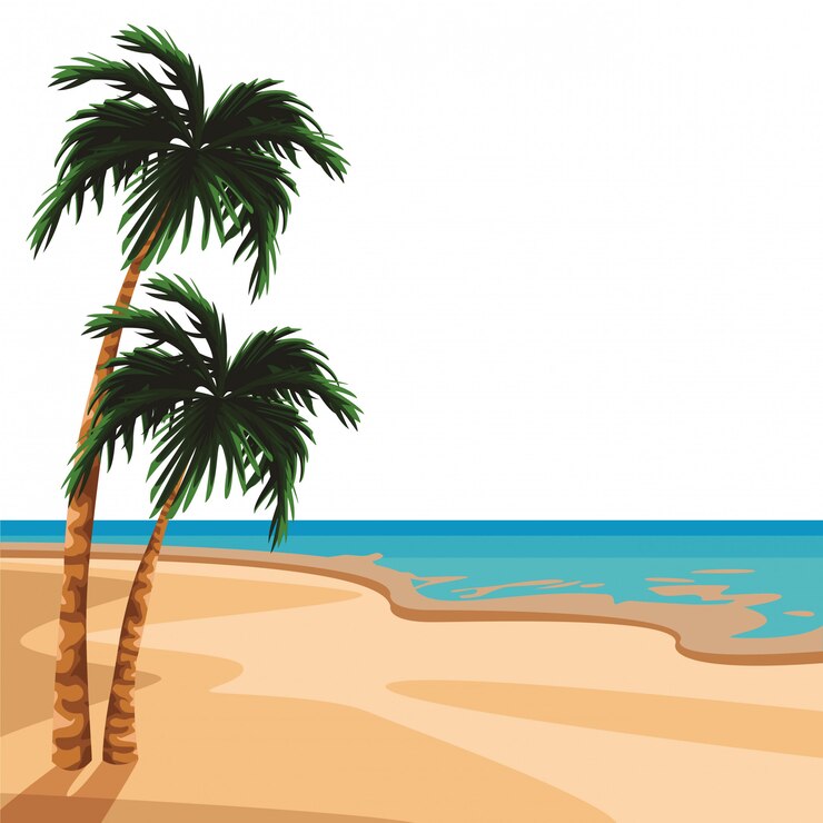 Vettore spiaggia e paesaggi dell'isola