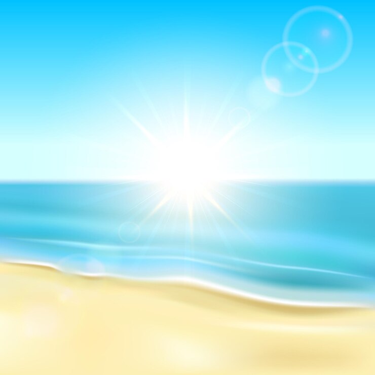 Vettore spiaggia soleggiata