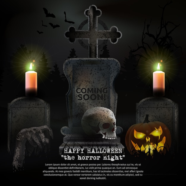 Spooky Halloween Graveyard Vector