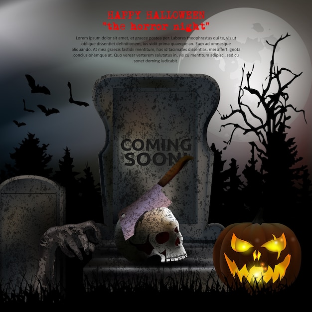 Spooky Halloween Graveyard Vector