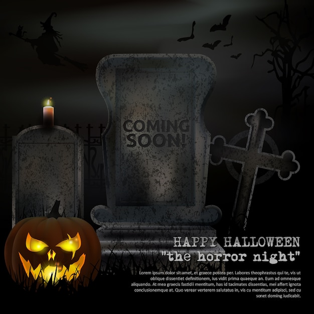 Spooky Halloween Graveyard Vector