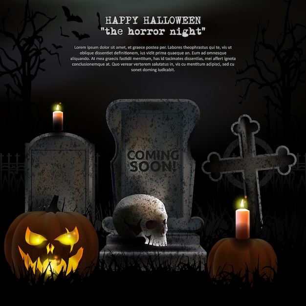 Spooky Halloween Graveyard Vector