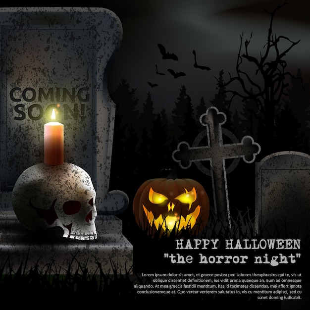 Spooky Halloween Graveyard Vector