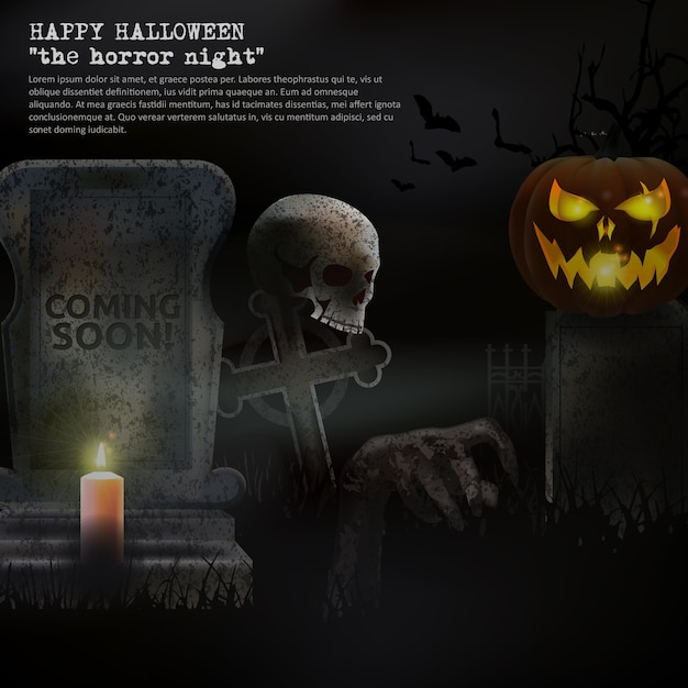 Spooky Halloween Graveyard Vector