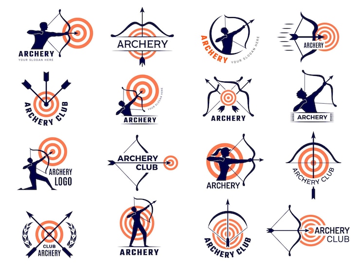 Vettore sport archer logo aziendale per il club sportivo di tiro con l'arco modelli di etichette stilizzate vettoriali recenti