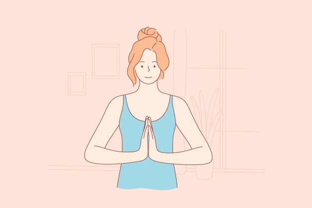 Sport, yoga, ricreazione, coronavirus, quarantena, concetto di meditazione