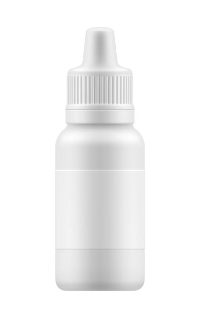 Spray nasale o oculare per la salute del naso o degli occhi Contenitore di plastica bianco realistico per liquido Flacone modello con farmaco medico per il naso o gli occhi Farmacia imballaggio vuoto illustrazione vettoriale del farmaco