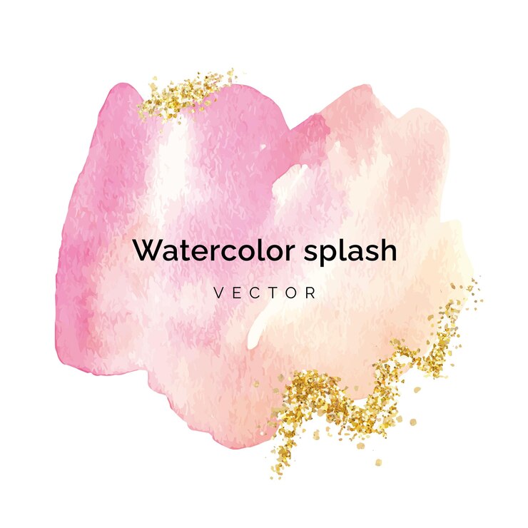 Spruzzata dell'acquerello rosa dipinta a mano con pennellate glitter oro